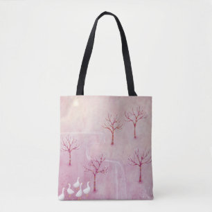 Roze landschapsverf tote bag