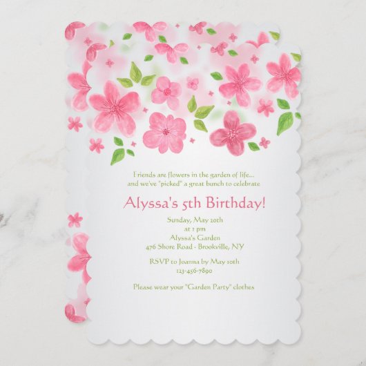 Roze langwerpige grensuitnodiging kaart (Voorkant / Achterkant)