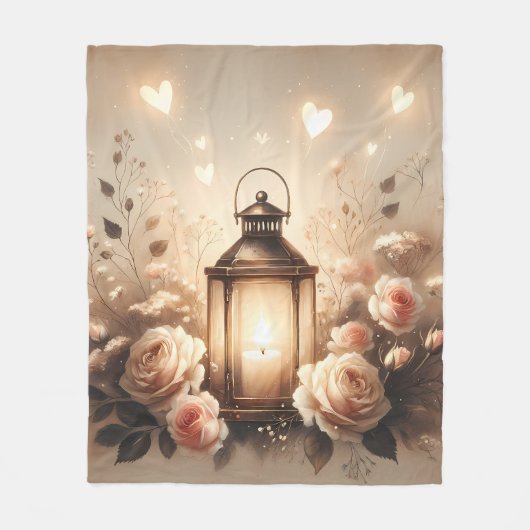 Roze Lantaarn Glow Boeket Fleece Deken (Voorkant)