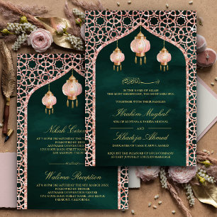 Roze lantaarns Emerald Roze Gouden Moslim Bruiloft Kaart