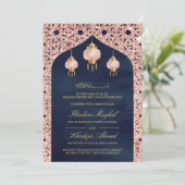 Roze Lantaarns Marine Blauw Roos Goud Moslim Bruil Kaart (Staand voorkant)