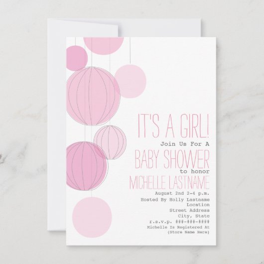 Roze Lantaarns Meisje Baby shower Kaart (Voorkant)