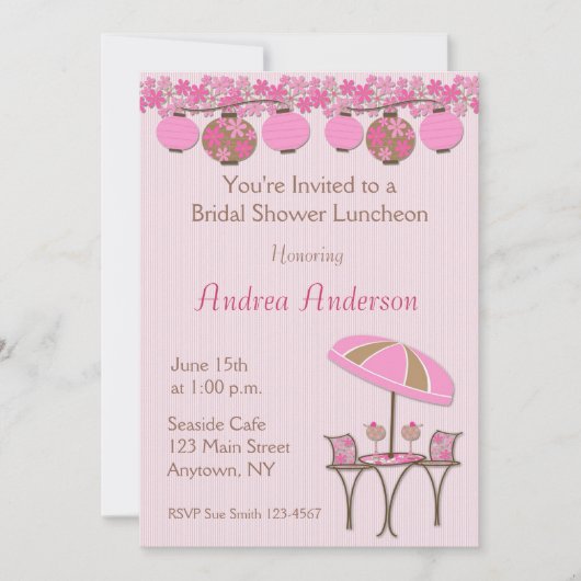 Roze Lantern Luncheon Shower Invitation Kaart (Voorkant)