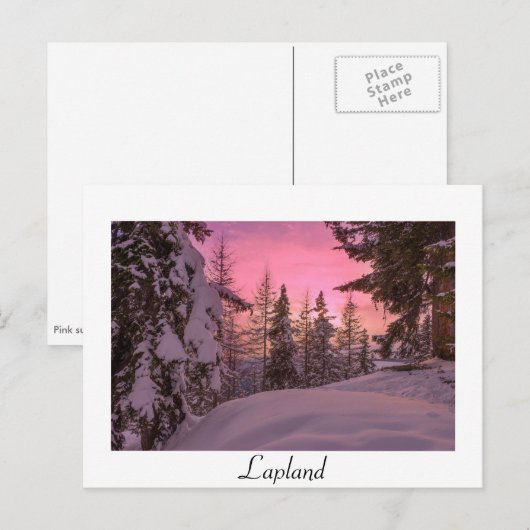 Roze Lapland sunset white text briefkaart (Voorkant / Achterkant)