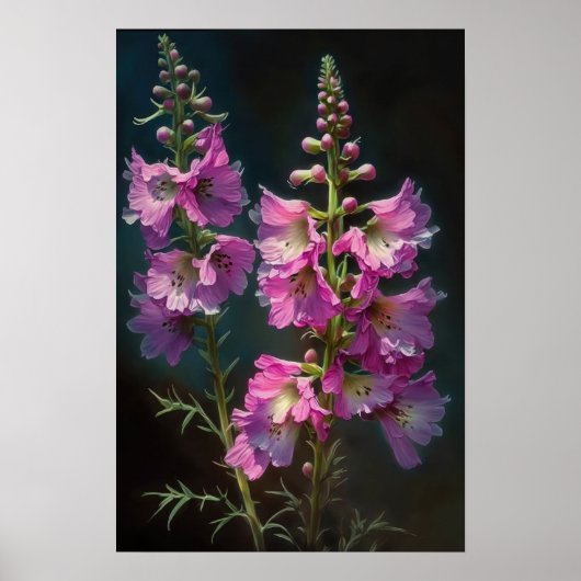 Roze Larkspur Flower Art Print Poster (Voorkant)