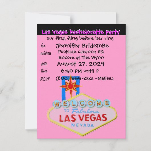 Roze Las Vegas Bachelorette Party Kaart (Voorkant)