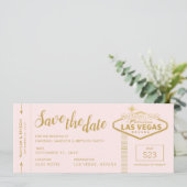 Roze Las Vegas Boarding Pass Save the Date Kaart (Staand voorkant)