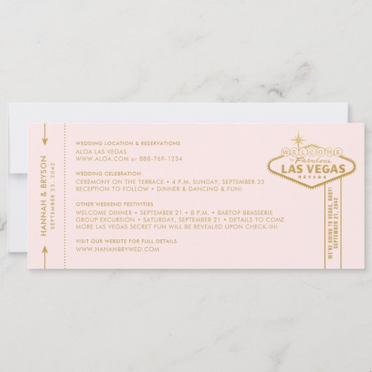 Roze Las Vegas Boarding Pass Save the Date Kaart (Achterkant)