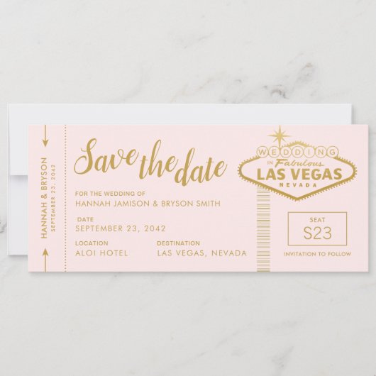 Roze Las Vegas Boarding Pass Save the Date Kaart (Voorkant)