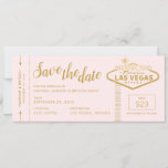 Roze Las Vegas Boarding Pass Save the Date Kaart<br><div class="desc">Het huwelijk in Fabulous Las Vegas Teken op een gouden en wazige roze kaartje van het instapmodel sparen de datumaankondiging. Deze creatieve en leuke bestemmingsbruiloft bespaart de data voor Vegas Weddings altijd verrassen gasten wanneer ze ze per post ontvangen! De meeste elementen op deze sjabloon van het Boarding Pass van...</div>