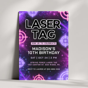 Roze Laser Label Glow Verjaardagsuitnodiging Kaart