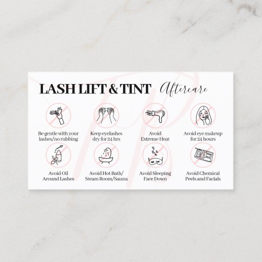 Roze Lash Lift Tint Aftercare Tips Instructie Visitekaartje (Achterkant)
