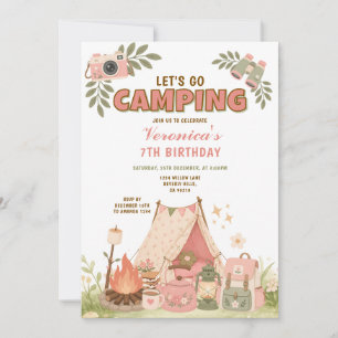 Roze Laten we gaan kamperen Verjaardag Outdoor Avo Kaart