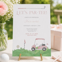 Roze laten we par tee golf verjaardagsuitnodiging