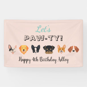 Roze Laten we Paw-ty Dog Birthday Party Spandoek