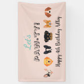 Roze Laten we Paw-ty Dog Birthday Party Spandoek (Verticaal)