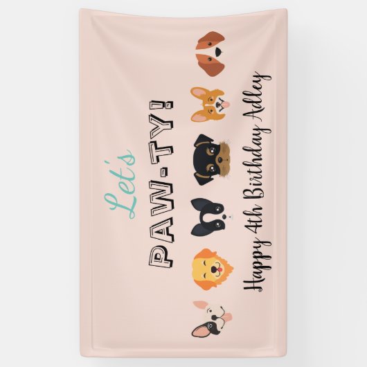 Roze Laten we Paw-ty Dog Birthday Party Spandoek (Verticaal)