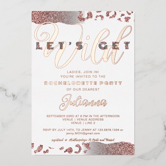 Roze Laten we Wild Animal Print Bachelorette Bach Folie Uitnodiging (Voorkant)