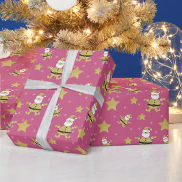 Roze Latijns kerstgoud en sterrenpatroon Cadeaupapier