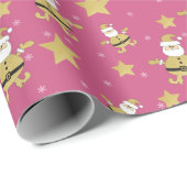 Roze Latijns kerstgoud en sterrenpatroon Cadeaupapier (Rol Hoek)