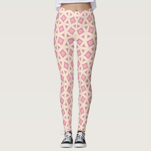 Roze Lattice Geometrisch Patroon Leggings (Voorkant)