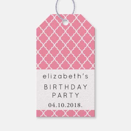Roze Latticework, Marokkaanse Trellis, Birthday Cadeaulabel (Voorkant)
