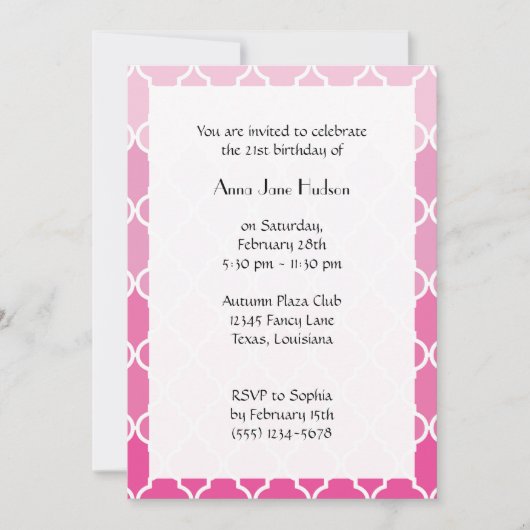 Roze Latticework, Marokkaanse Trellis, Birthday Kaart (Voorkant)