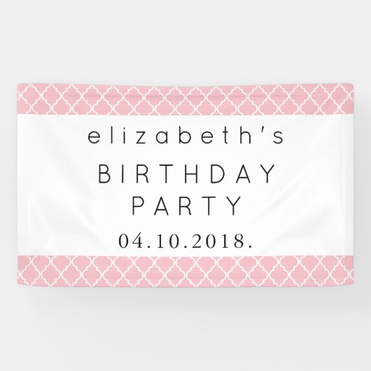 Roze Latticework, Marokkaanse Trellis, Birthday Spandoek (Horizontaal)