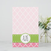 Roze Latticework, Quatrefoil, Trellis, Monogram Briefpapier (Staand voorkant)