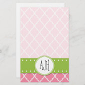 Roze Latticework, Quatrefoil, Trellis, Monogram Briefpapier (Voorkant / Achterkant)