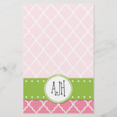 Roze Latticework, Quatrefoil, Trellis, Monogram Briefpapier (Voorkant)