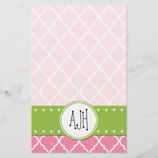 Roze Latticework, Quatrefoil, Trellis, Monogram Briefpapier (Voorkant)