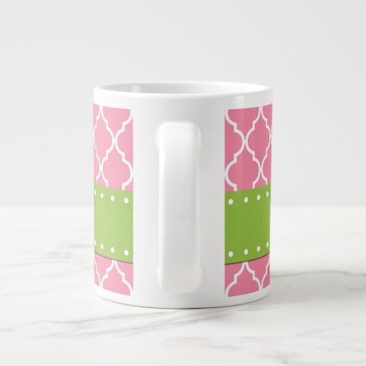 Roze Latticework, Quatrefoil, Trellis, Monogram Grote Koffiekop (Achterkant)