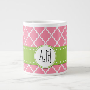 Roze Latticework, Quatrefoil, Trellis, Monogram Grote Koffiekop