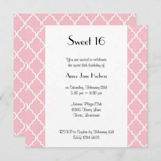 Roze Latticework, Quatrefoil, Trellis, Sweet 16 Kaart (Voorkant / Achterkant)