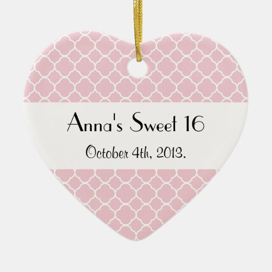 Roze Latticework, Quatrefoil, Trellis, Sweet 16 Keramisch Ornament (Voorkant)