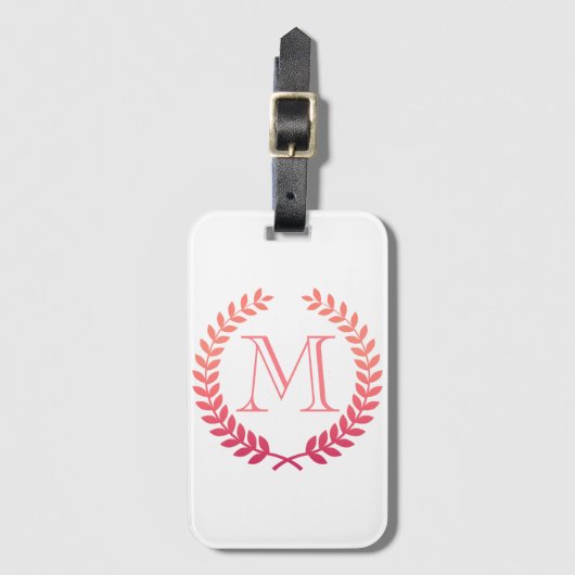 Roze Laurel Wreath Monogram Bagagelabel (Voorkant (verticaal))