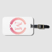 Roze Laurel Wreath Monogram Bagagelabel (Voorkant (horizontaal))