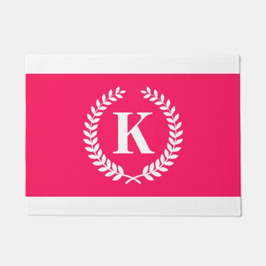 Roze Laurel Wreath Monogram Deurmat (Voorkant)