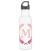 Roze Laurel Wreath Monogram Waterfles (Voorkant)