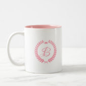 Roze Laurel Wreatwith Monogram Tweekleurige Koffiemok (Links)