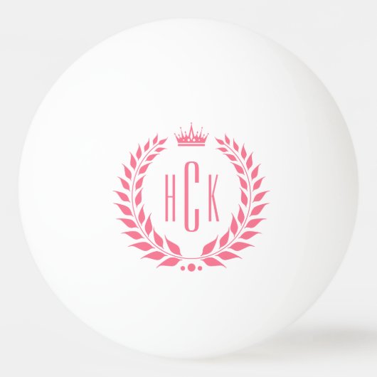 Roze Lauwerkrans Aangepaste Monogram Pingpongbal (Voorkant)