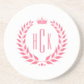 Roze Lauwerkrans Aangepaste Monogram Zandsteen Onderzetter (Voorkant)