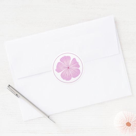 Roze Lavatera Bloem Ronde Sticker (Envelop)