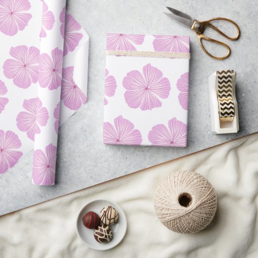 Roze Lavatera Bloemen op Wit Cadeaupapier (Crafts)
