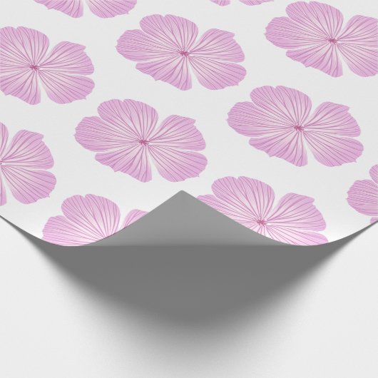 Roze Lavatera Bloemen op Wit Cadeaupapier (Hoek)