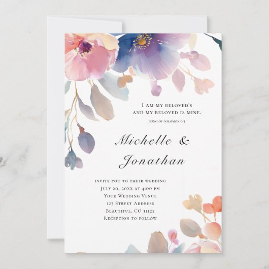 Roze Lavendel Bloem Christelijk Bijbelvers Bruilof Kaart (Voorkant)