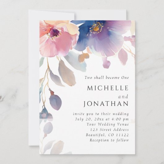 Roze Lavendel Bloemen Christelijk Bijbelvers Bruil Kaart (Voorkant)