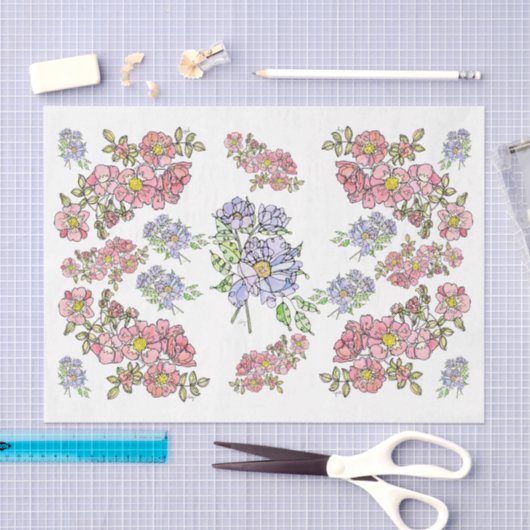 Roze & Lavendel Bloemen + Decoupage Weefsel Papier (Craft)