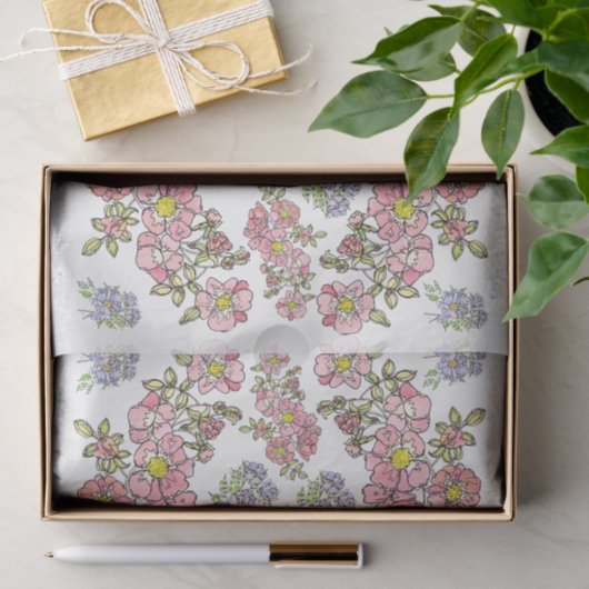 Roze & Lavendel Bloemen + Decoupage Weefsel Papier (Geschenk)
